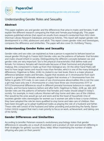 Essay on Understanding Gender Roles and Sexuality