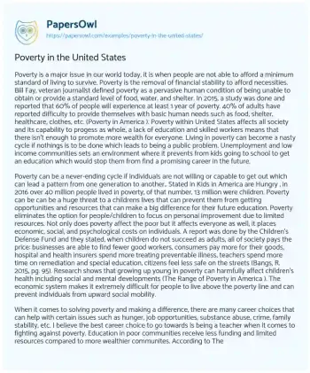 Essay on Poverty in the United States