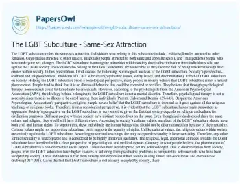 Essay on The LGBT Subculture – Same-Sex Attraction