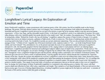 Essay on Longfellow’s Lyrical Legacy: an Exploration of Emotion and Time