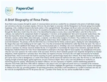 Essay on A Brief Biography of Rosa Parks