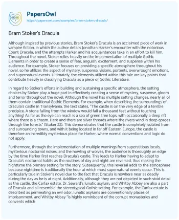 Essay on Bram Stoker’s Dracula