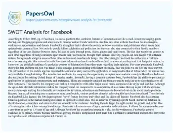 Essay on SWOT Analysis for Facebook