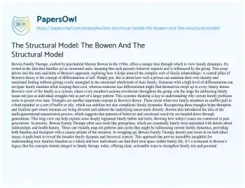 Essay on The Structural Model: the Bowen and the Structural Model