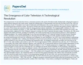 Essay on The Emergence of Color Television: a Technological Revolution