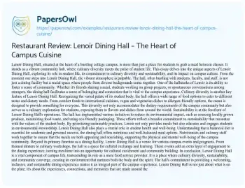 Essay on Restaurant Review: Lenoir Dining Hall – the Heart of Campus Cuisine