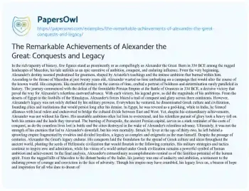 Essay on The Remarkable Achievements of Alexander the Great: Conquests and Legacy