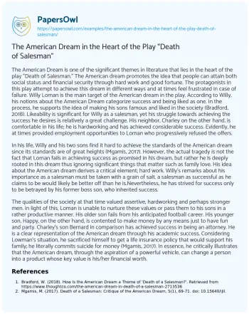 Essay on The American Dream in the Heart of the Play “Death of Salesman”