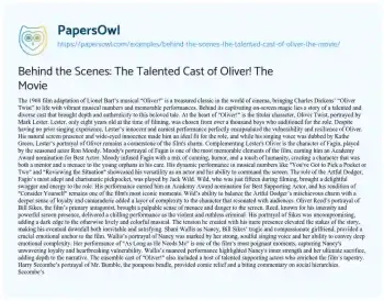 Essay on Behind the Scenes: the Talented Cast of Oliver! the Movie