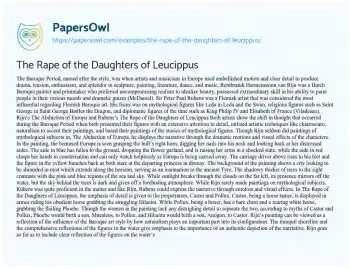 Essay on The Rape of the Daughters of Leucippus