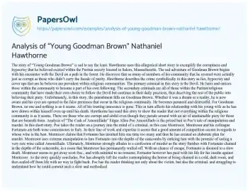 Essay on Analysis of “Young Goodman Brown” Nathaniel Hawthorne