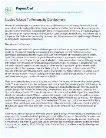 Essay on Studies Related to Personality Development