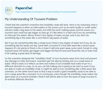 Essay on My Understanding of Tsunami Problem