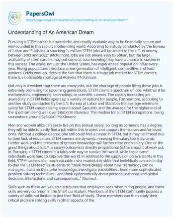 Essay on Understanding of an American Dream