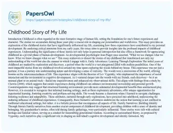 Essay on Childhood Story of my Life