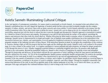 Essay on Kelefa Sanneh: Illuminating Cultural Critique