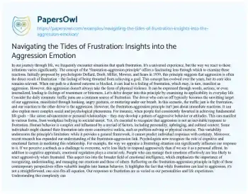 Essay on Navigating the Tides of Frustration: Insights into the Aggression Emotion