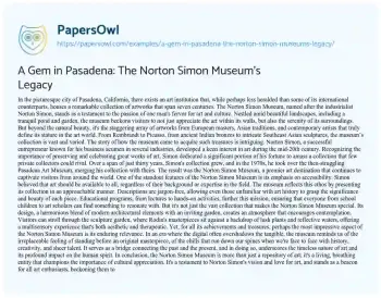 Essay on A Gem in Pasadena: the Norton Simon Museum’s Legacy