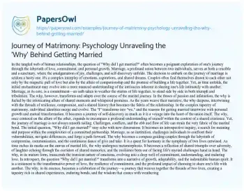 Essay on Journey of Matrimony: Psychology Unraveling the ‘Why’ Behind Getting Married