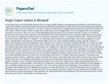 Essay on Anglo Saxon Values in Beowulf