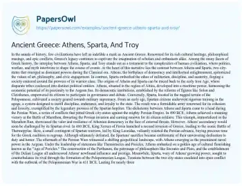 Essay on Ancient Greece: Athens, Sparta, and Troy