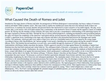 Essay on What Caused the Death of Romeo and Juliet