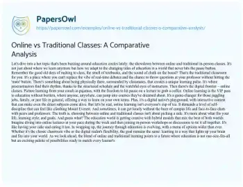 Essay on Online Vs Traditional Classes: a Comparative Analysis