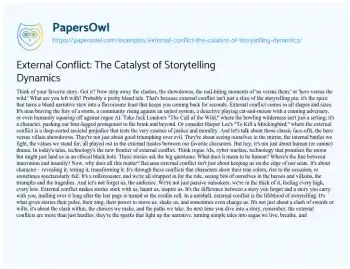 Essay on External Conflict: the Catalyst of Storytelling Dynamics