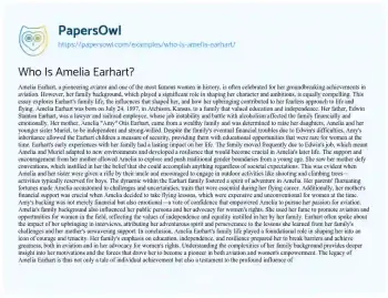 Essay on Who is Amelia Earhart?