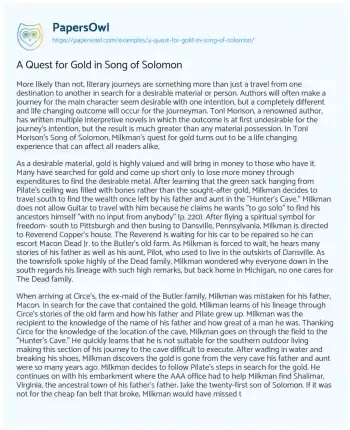 Essay on A Quest for Gold in Song of Solomon