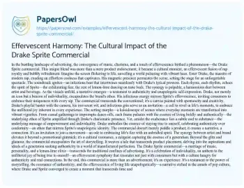 Essay on Effervescent Harmony: the Cultural Impact of the Drake Sprite Commercial