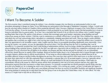 Essay on I Want to Become a Soldier