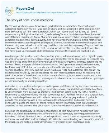 Essay on The Story of how i Chose Medicine