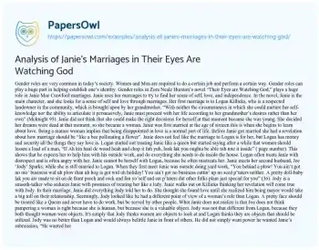 Essay on Analysis of Janie’s Marriages in their Eyes are Watching God