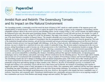 Essay on Amidst Ruin and Rebirth: the Greensburg Tornado and its Impact on the Natural Environment