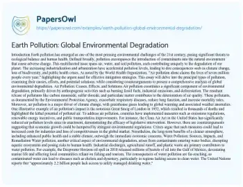 Essay on Earth Pollution: Global Environmental Degradation