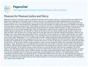 Essay on Measure for Measure Justice and Mercy