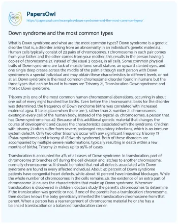 Essay on Down Syndrome and the most Common Types