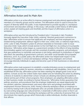 Essay on Affirmative Action and its Main Aim