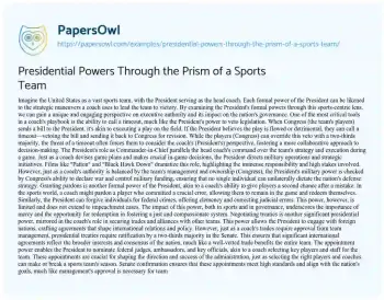 Essay on Presidential Powers through the Prism of a Sports Team