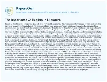 Essay on The Importance of Realism in Literature