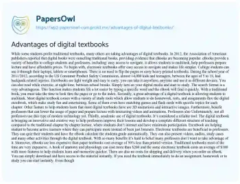 Essay on Advantages of Digital Textbooks