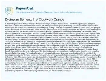 Essay on Dystopian Elements in a Clockwork Orange