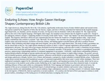 Essay on Enduring Echoes: how Anglo-Saxon Heritage Shapes Contemporary British Life