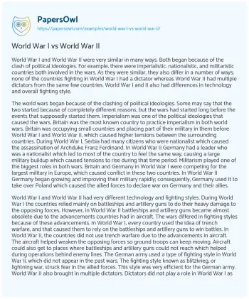 Essay on World War i Vs World War II