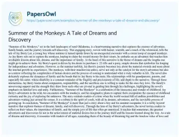 Essay on Summer of the Monkeys: a Tale of Dreams and Discovery