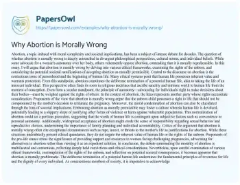 Essay on Why Abortion is Morally Wrong