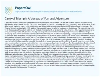 Essay on Carnival Triumph: a Voyage of Fun and Adventure