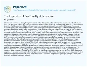 Essay on The Imperative of Gay Equality: a Persuasive Argument