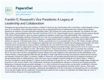 Essay on Franklin D. Roosevelt’s Vice Presidents: a Legacy of Leadership and Collaboration